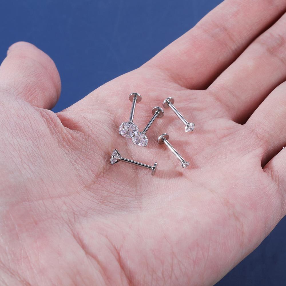 1 PC Anting Tindik Bibir Bahan Stainless Steel 18G / 16G Ukuran 2-6mm