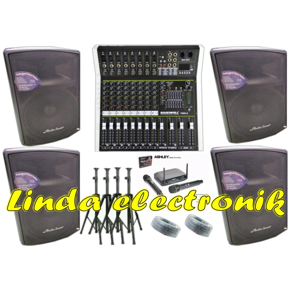 PAKET SOUND SYSTEM AUDIO SEVEN PSV 15 4 PCS POWER MIXER HARDWELL PMR8