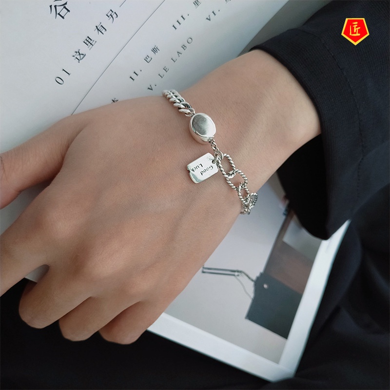 [Ready Stock]Silver Square Luck Bracelet Female Fashion Personality