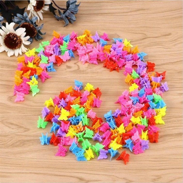 100pcs Jepit Rambut Model Butterfly Claw Mini Warna Campur Untuk Wanita