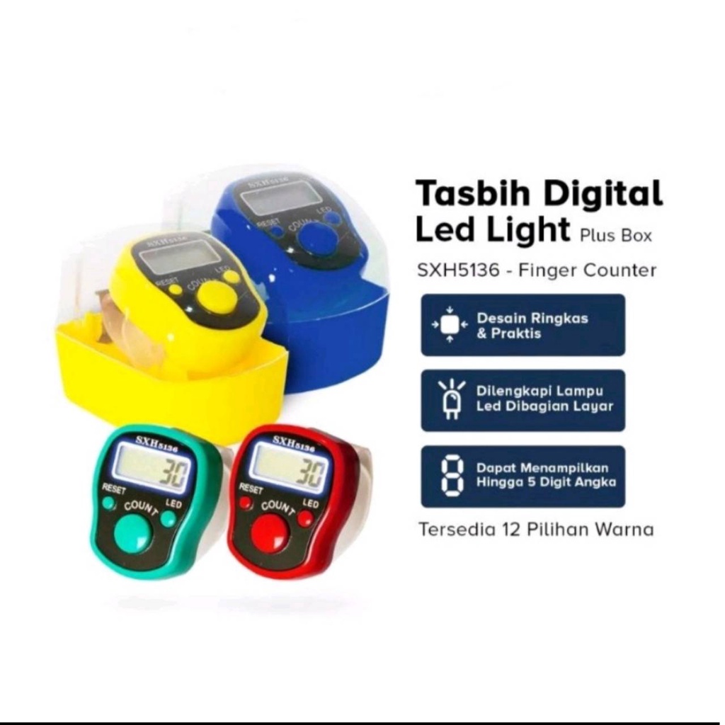 Tasbih Digital LED / Finger Counter Digital Led Besar Ada Lampu Led / Tasbih Gift Box