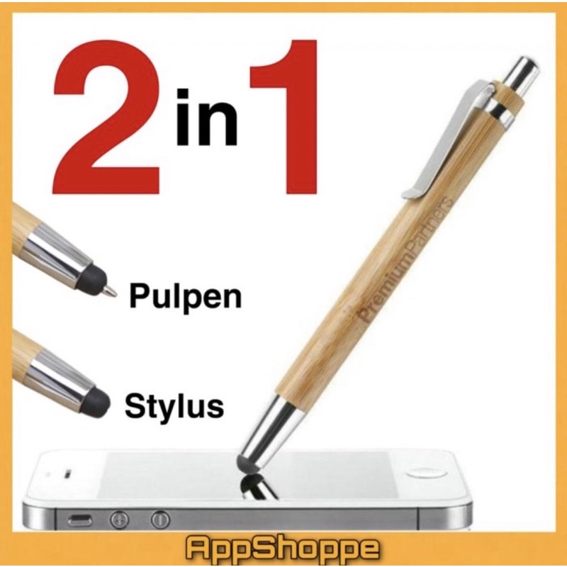 

STYLUS PULPEN 2in1 Motif Kayu Bambu Ballpoint Pen Bamboo Wood Wooden