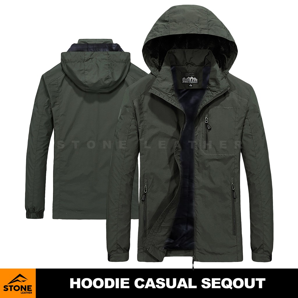 Jaket Hoodie Parka Outdoor Casual Stone Leather