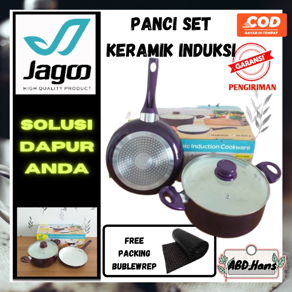 (ABD) Panci Set 3 Pcs Keramik Induksi Jagoo teflon anti lengket gores