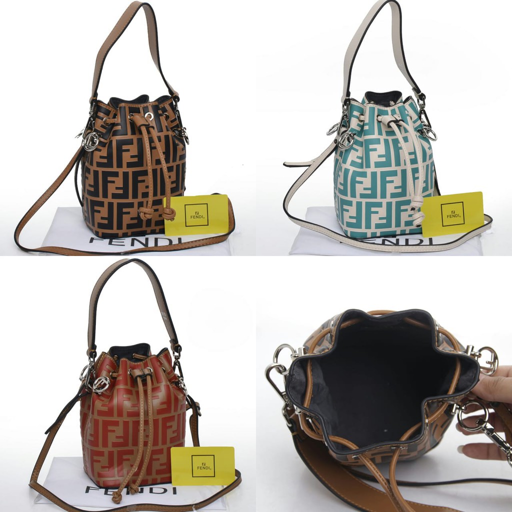 Tas Fendi Mon Tresor Bucket FF Embossed 2Tone Leather Mini Seprem F131