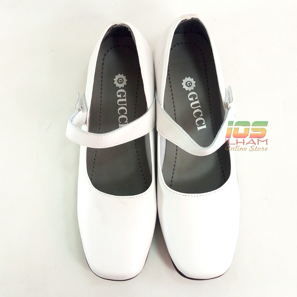 Guci PO1 Putih Sepatu Pantofel Paskibraka Perawat Hak 3cm Size 36-41