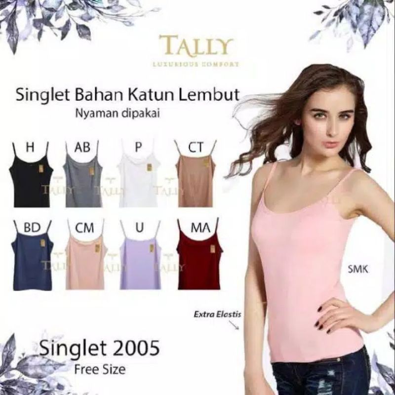 TALLY Singlet Tanktop Tali kecil 2005 Lembut  bahan  Bamboo-Biru dongker