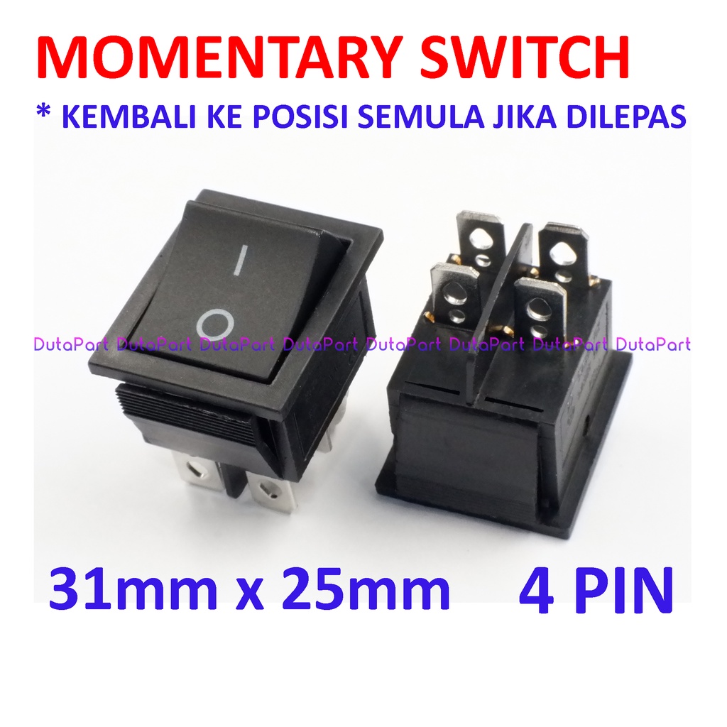 Saklar Rocker Momentary Switch Reset 31mm x 25mm 4 PIN Kaki Pedal Gas