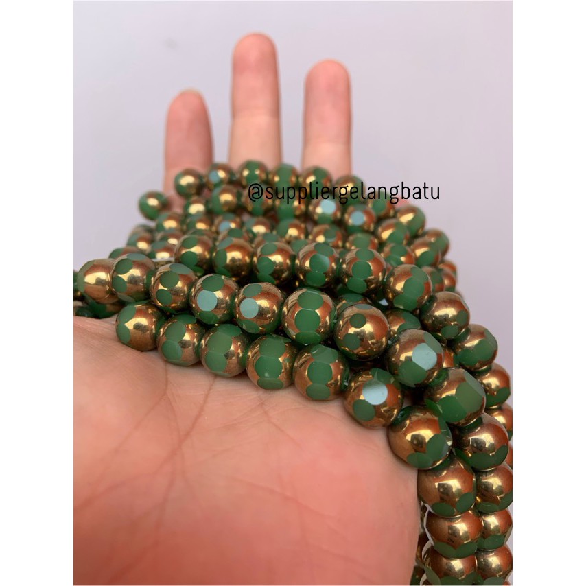 kristal BINGKAI GOLD 10mm hijau doff bahan spacer gelang kalung ronce