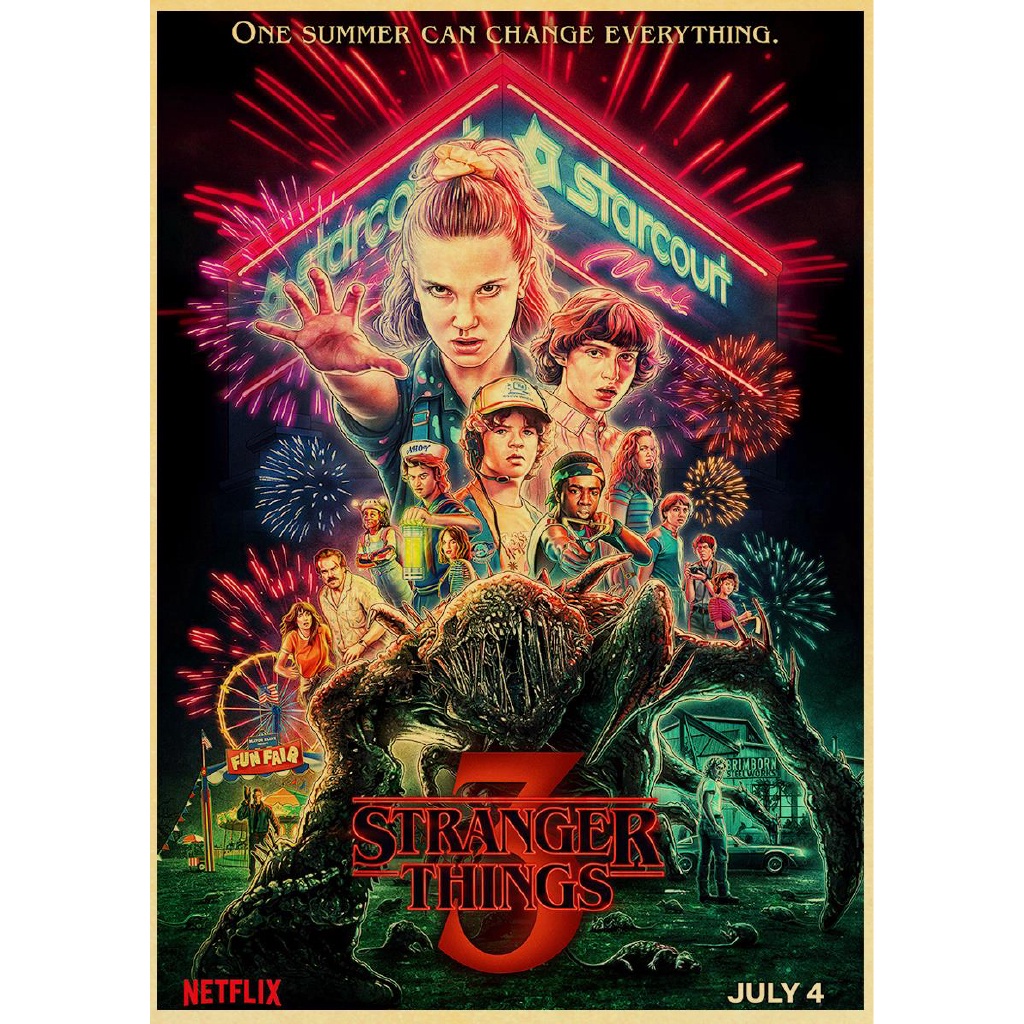 Poster Kertas Kraft Motif Print Film Stranger Things Season 3 2019 42x30cm Untuk Dekorasi Kamar Tidur