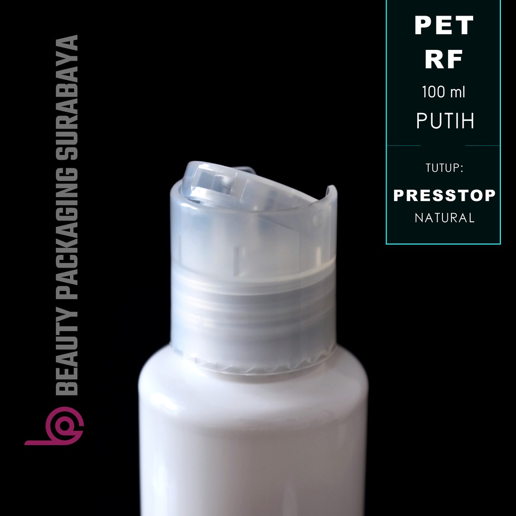 Botol Plastik PET 100ml RF Putih Tutup Presstop