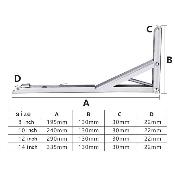 Taffware Bracket Engsel Siku Folding Stainless Steel Max Load 65kg 8 Inch 2 PCS - JM004