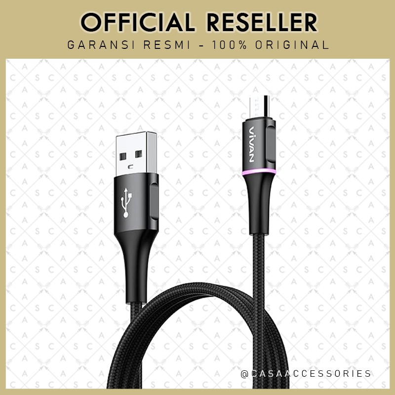 Vivan VDM100 Micro USB Data Cable 2.4A LED Light Quick Charge