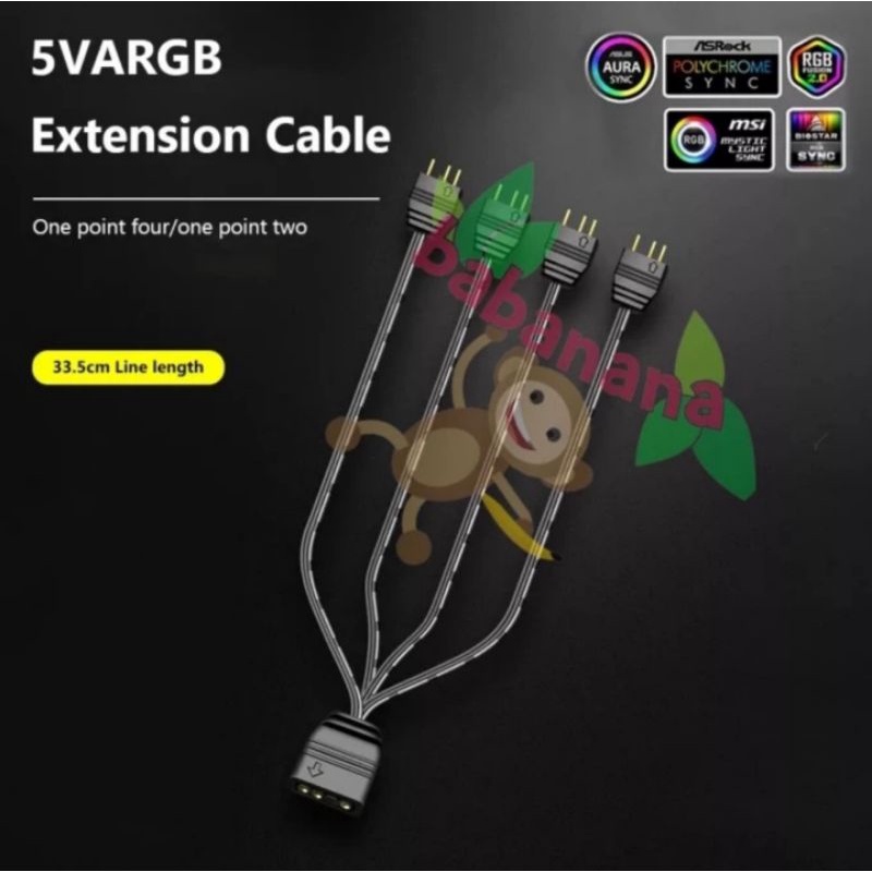 Coolmoon 5v 3 pin argb 1 to 4 splitter kabel cabang led kipas fan pc