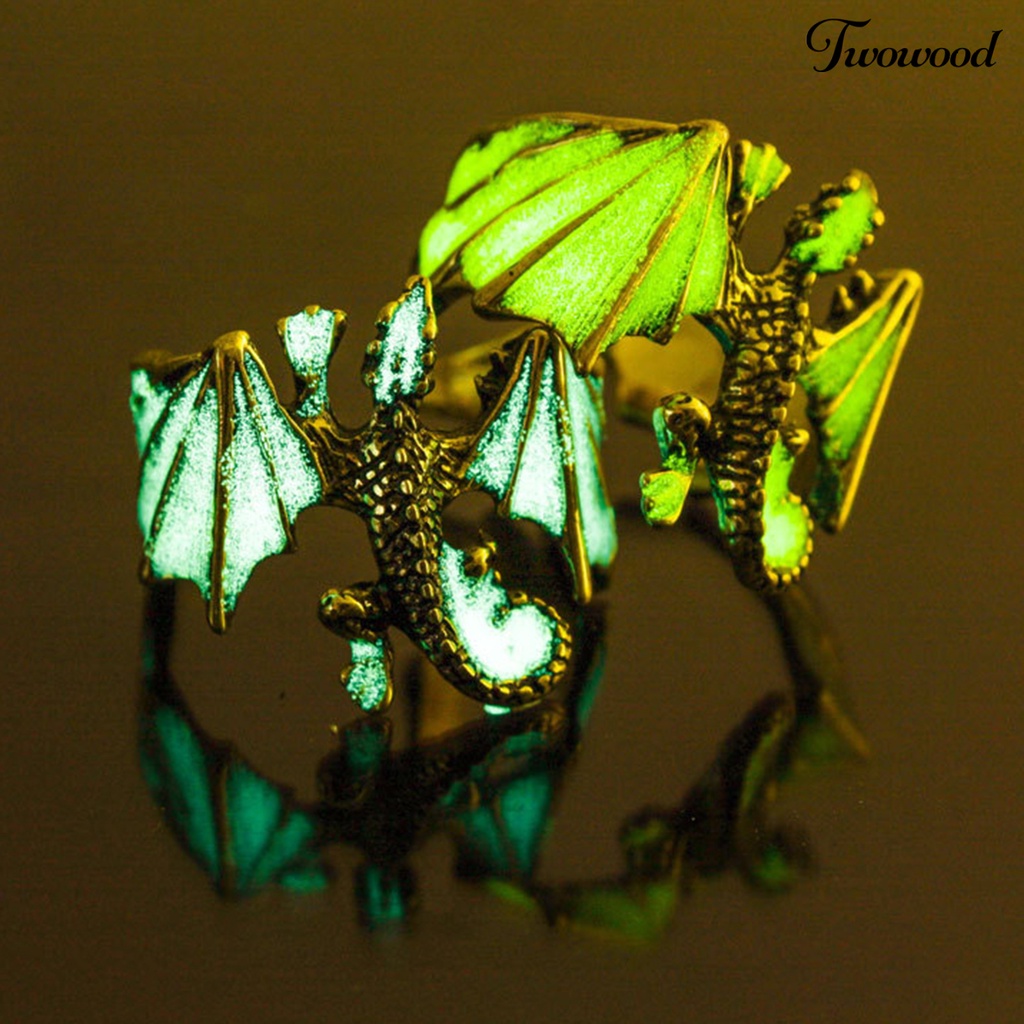 Twowood Luminous Ring Adjustable Rust-proof Copper Dragon Shaped Fashion Jewelry Ring for Boy