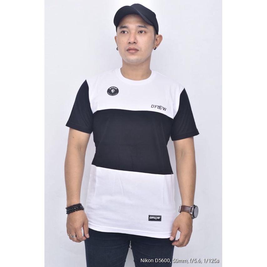 Kaos Pria Distro Dflow Original Free Sticker | HPutih Hitam Putih