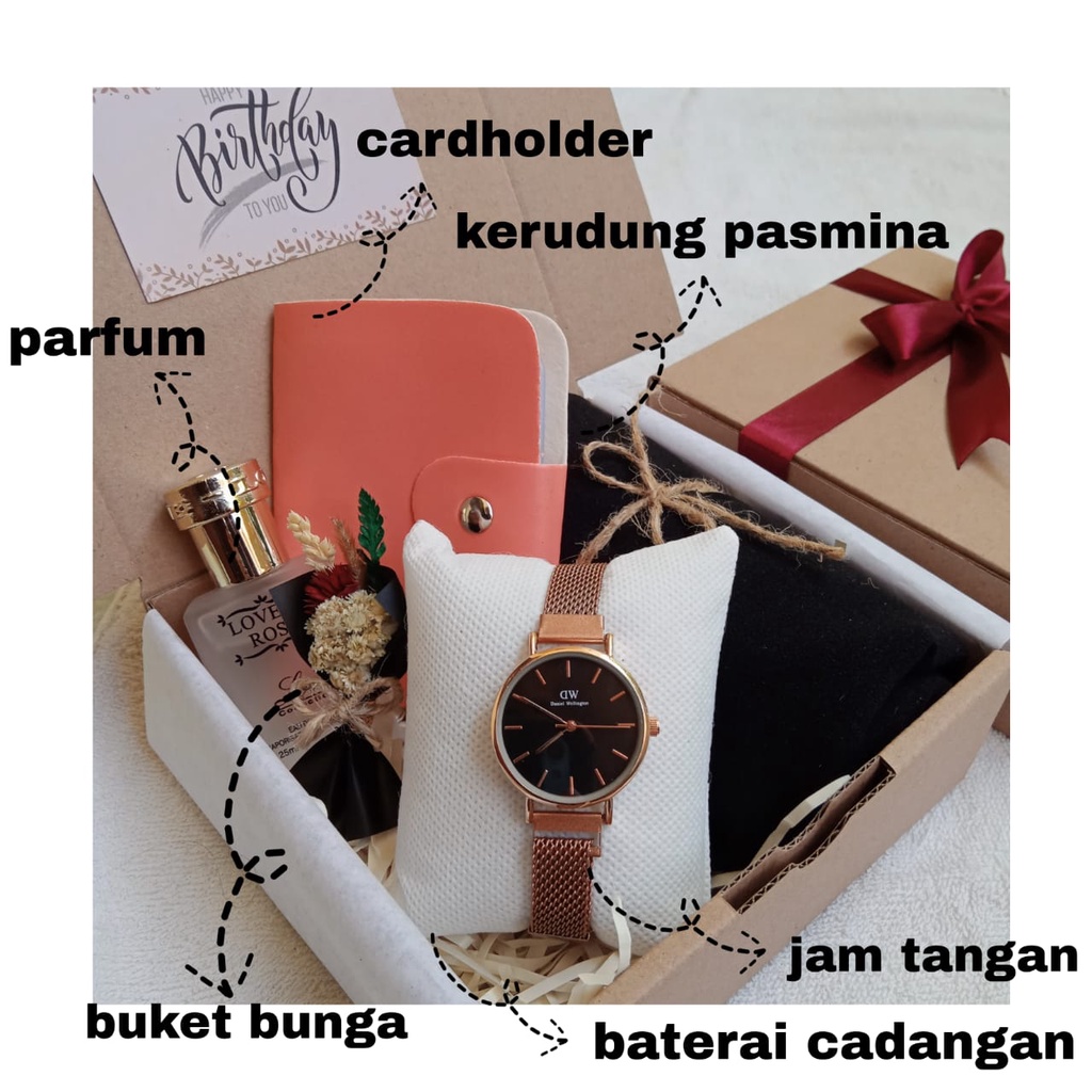 ❤️(PAKET F) GIFTBOX HAMPERS JAM TANGAN CEWEK HIJAB rantai pasir kado ulang tahun spesial ucapan hadiah wisuda buket bunga kerudung kudung hijab jilbab parfum murah cantik