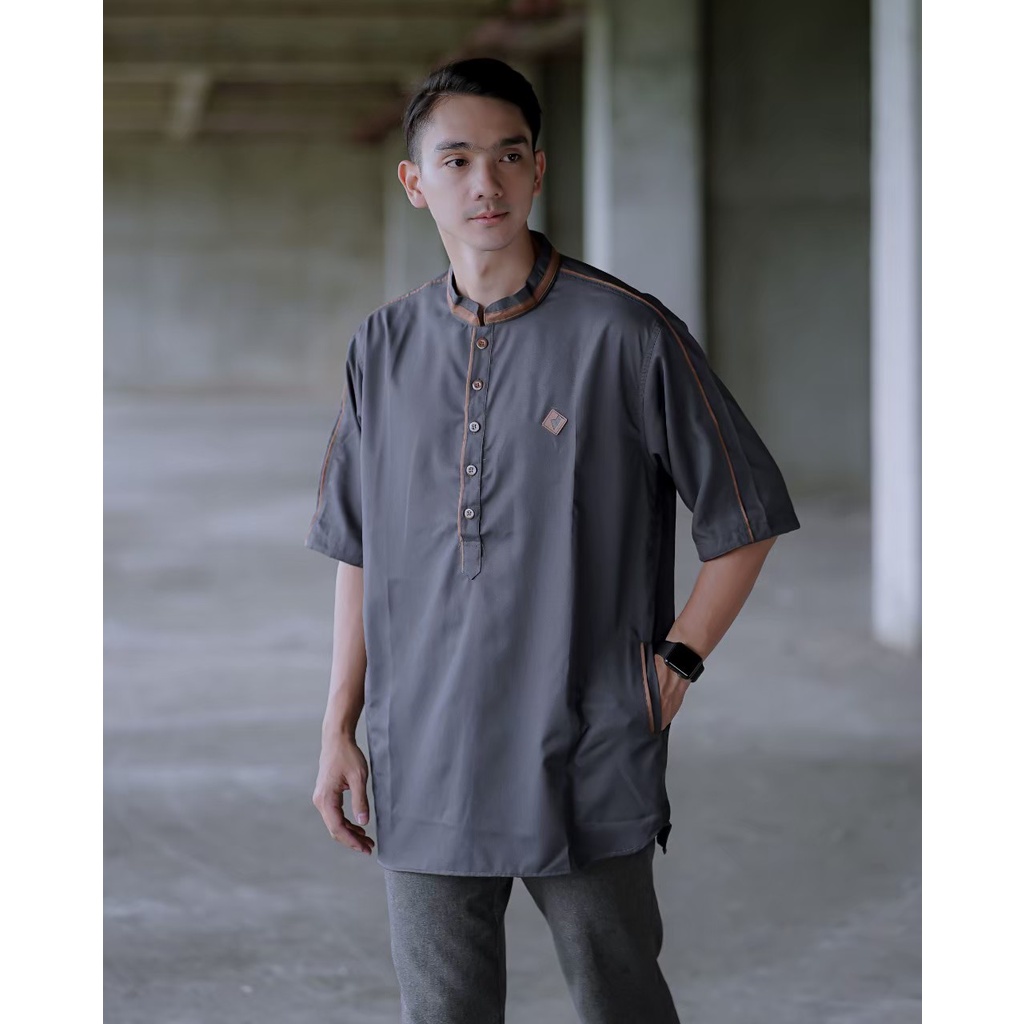 [COD] BAJU KOKO KURTA PRIA / BAJU KOKO MUSLIM ATASAN /MUSLIM PRIA BAJU KOKO LENGAN 3/4/ BAJU KOKO TERLARIS  - HITAM M L XL