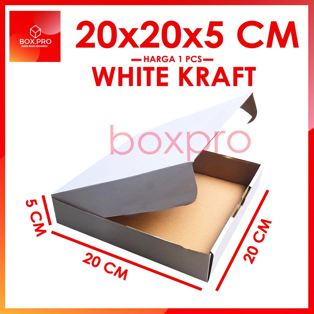 

Kardus PUTIH uk 20x20x5 cm (ECER) Die Cut Box Kotak Packing Aksesoris Baju Makanan Pizza Hijab Kue