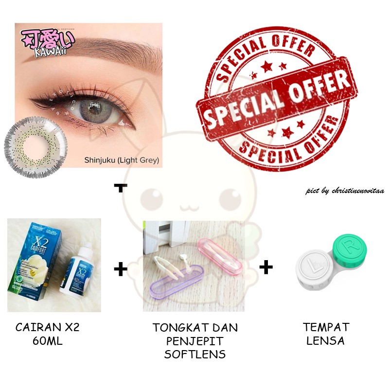 Paket Softlens KAWAII by Exoticon 14.5mm (Normal) + Cairan X2 60 ml + Penjepit / Pinset