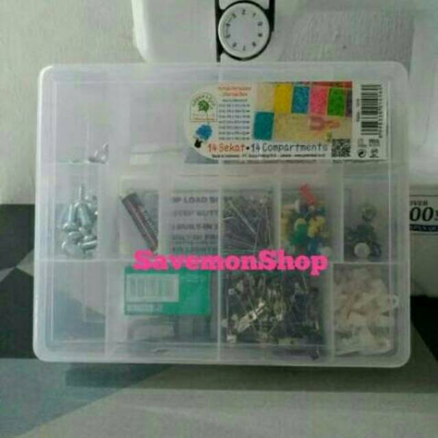 

Kotak Box Sekat 14 FREE BUBBLE WRAP Aksesoris Tools Jarum Pancing Green Leaf Reiko 1416