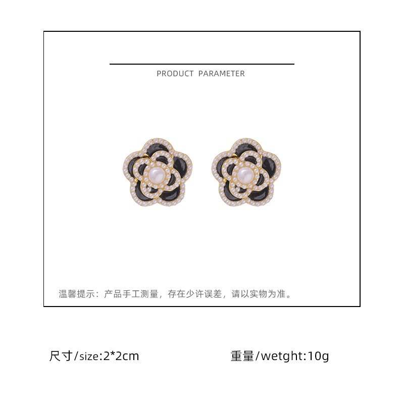 Sterling silver jarum Korea anggun online influencer fashion Pearl Camellia sederhana liar anting-an