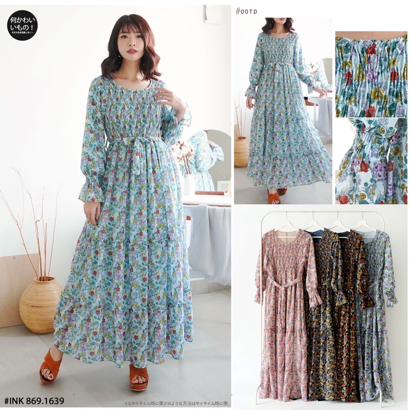 gamis smoke bunga warna pastel
