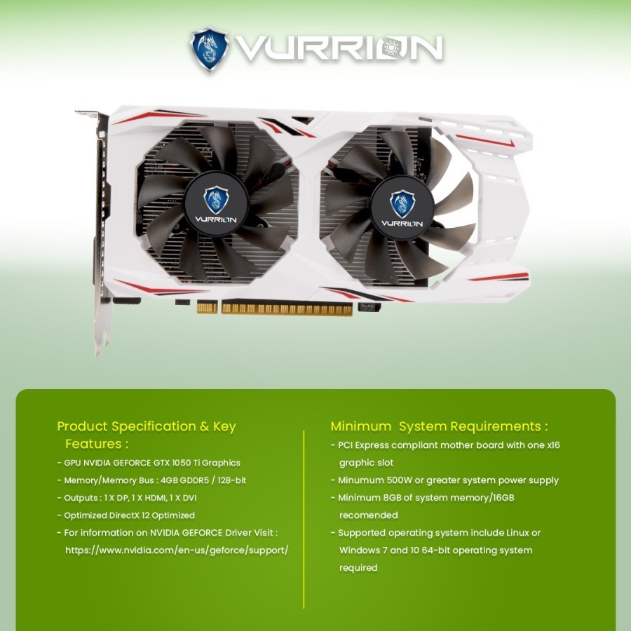 VGA VURRION GTX 1050 TI 4GB GDDR5 128Bit GAMING VGA ORI I GTX 1050TI TOP GAN