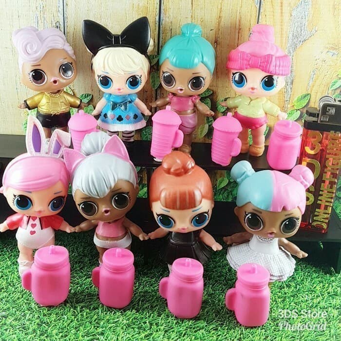JK -  mainan boneka figure lol surprise botol susu set 8 murah topper cake