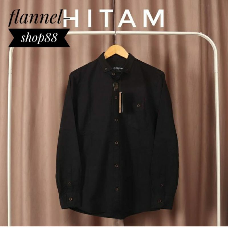 Best Seller kemeja flanel premium lengan panjang hitam polos