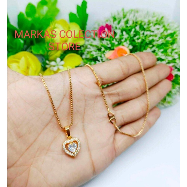 kalung wanita titanium anti karat liontin love aksesoris fashion kalung pengganti perhiasan emas