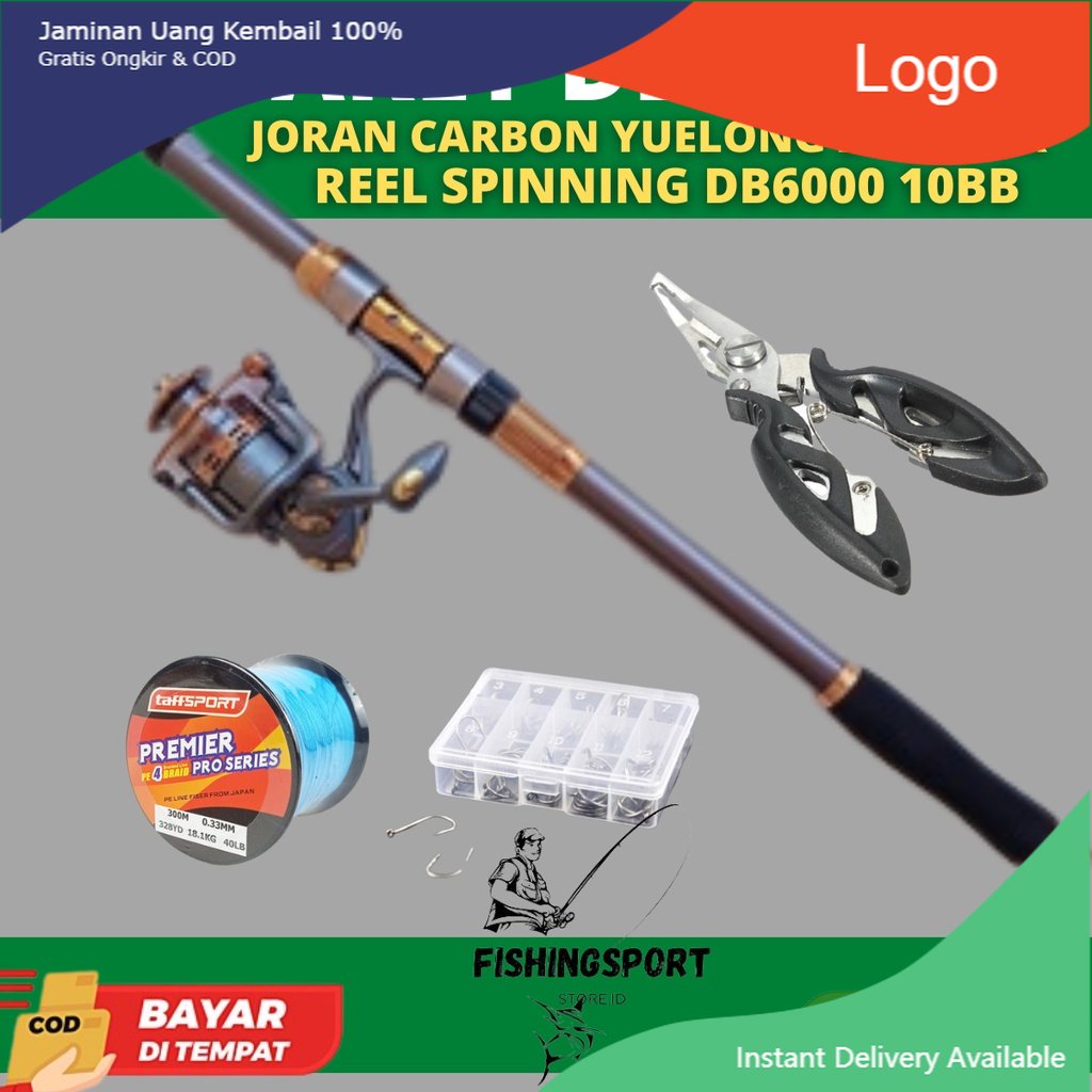 DISKON COD Set Joran Pancing Laut Kekuatan MAX 20kg Joran Pancing Carbon Fiber 210cm Reel DB6000 10 