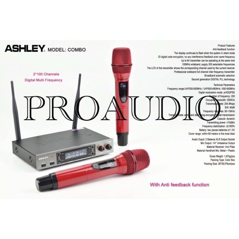 MIC WIRELESS ASHLEY COMBO MICROPHONE WIRELESS ASHLEY COMBO GARANSI 1 TAHUN ASHLEY RESMI ORIGINAL