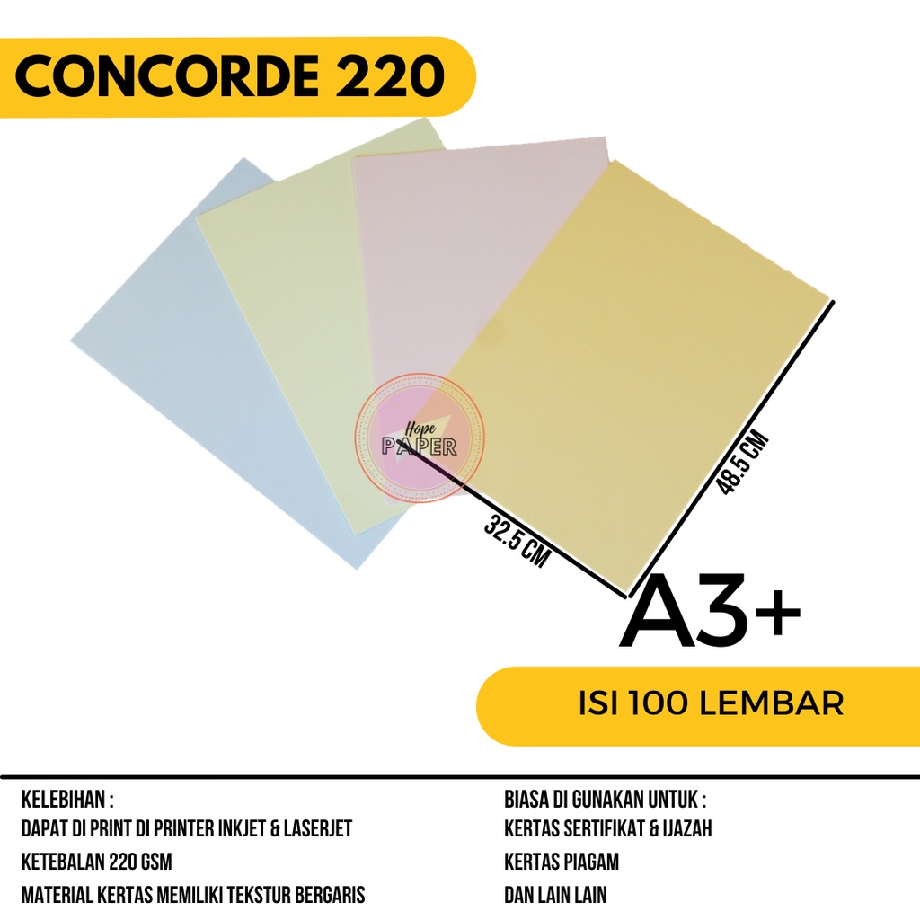

Concorde A3 Plus 220 gr isi 100 lembar / Kertas Piagam A3 Plus / Kertas Concorde A3 Plus