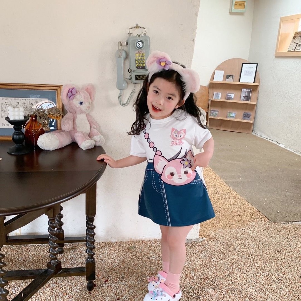 [PRINCESS KESLI] 1-9tahun Gaun anak perempuan baru/versi Korea kartun rok denim dua potong palsu/rok kasual bayi perempuan/Dress baju anak cewek/baju anak perempuan 1tahun 2tahun 3tahun kado ulang tahun anak perempuan