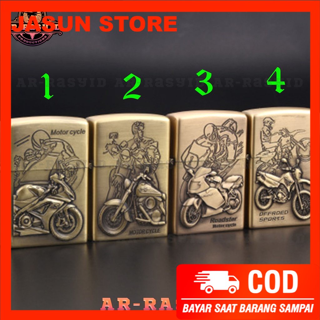 BISA COD! Korek Api Zippo Roda Api Minyak Jiantai Motif Motor JT-6069