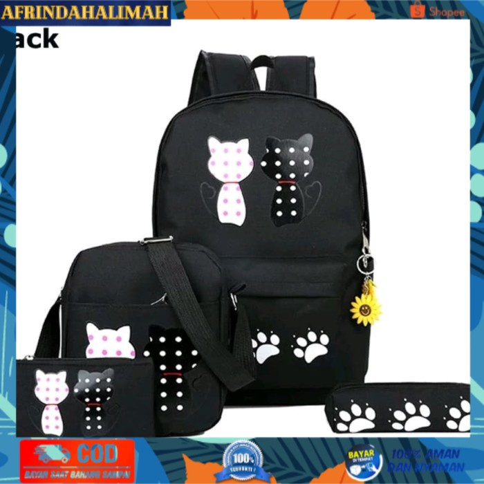 

[TERBARU] ransel sekolah / ransel kuliah set kucing panu - Hitam