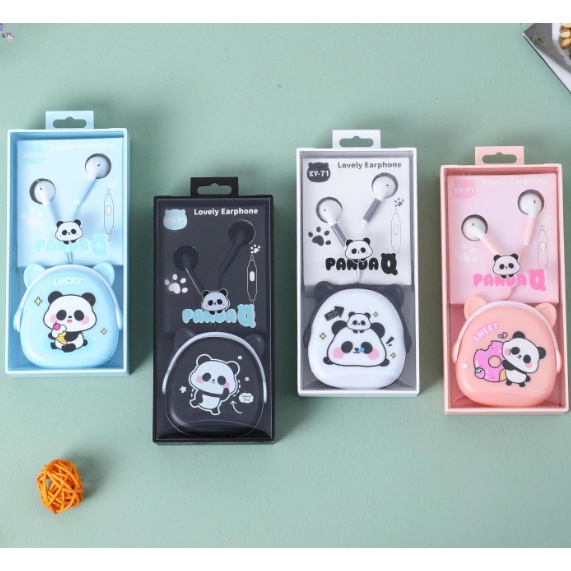 [XY-71] Set Headset Earphone PANDA Earphones / Wadah Earphone Kartun Animal Panda Lucu / Earphone Karakter Hewan PANDA