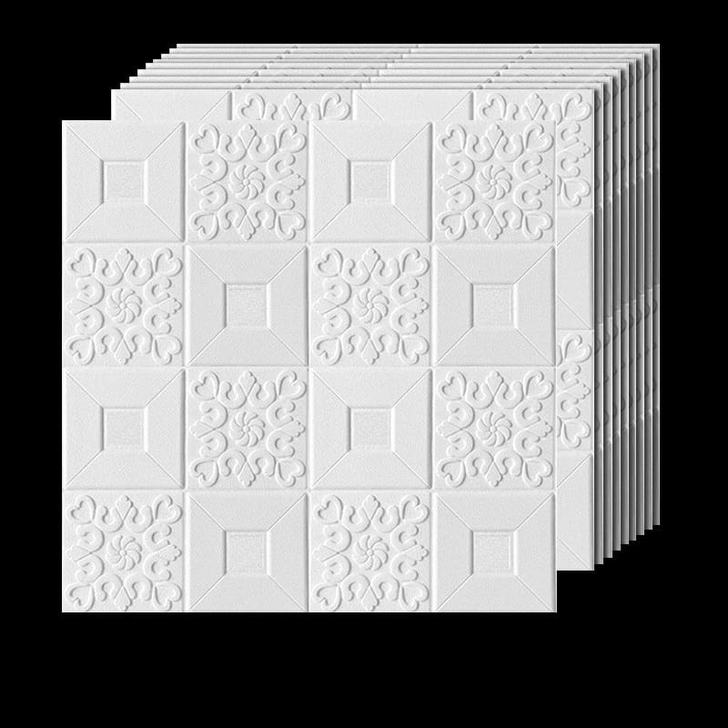 Wallpaper Tembok Dinding 3D Model Batu Bata Putih/Walpaper Tembok Dinding Untuk Mempercantik Ruangan-Putih Kotak Bunga