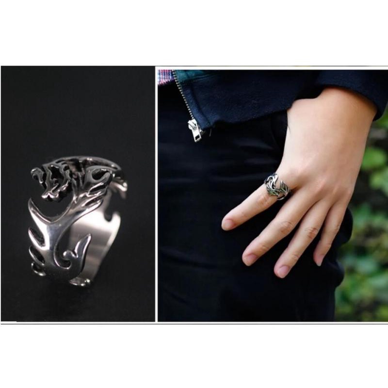 Cincin Model Terbuka Desain Naga Bahan Metal Gaya Retro Punk Rock Eropa Amerika Untuk Pria