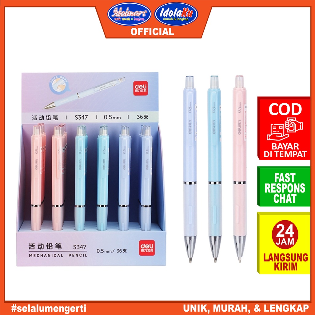 IDOLMART Deli Propelling Pencil Pensil Mekanik Cetek Tip 0.5 mm Dilengkapi Klip S347 Deli Surabaya