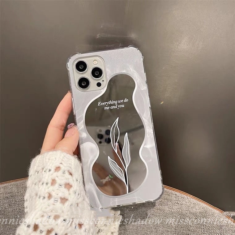 Soft Case TPU Motif Bunga / Daun / Bulan / Cermin Cover IPhone 11 13 12 Pro Max 7 8 Plus XR X XS Max SE 2020