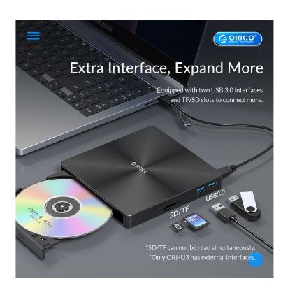 External dvd cd room orico usb3.0 read burning with usb 3.0 hub card reader micro SD tf orhu3-02