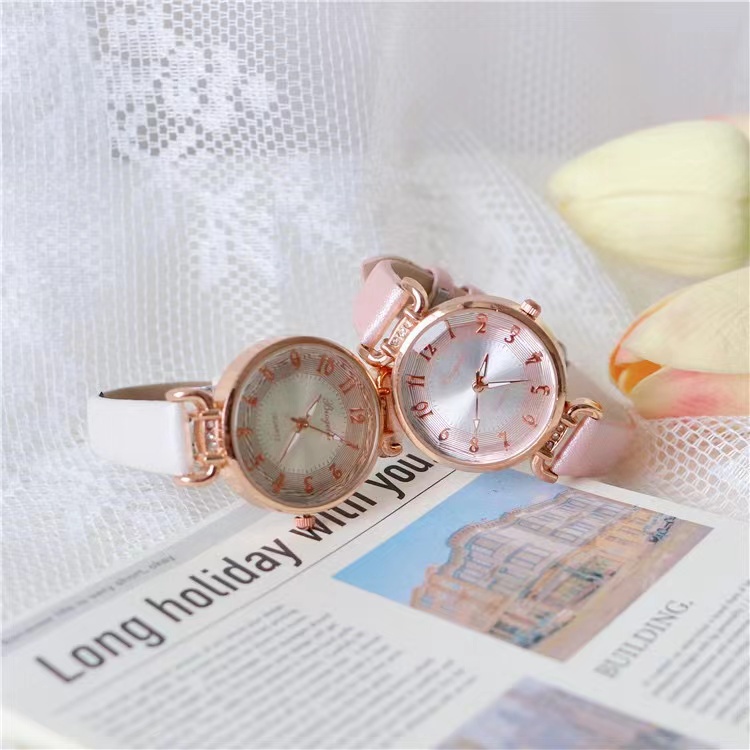 [Bayar Di Tempat] Jam Tangan Wanita Analog Quartz Strap Pu Leather Dial Bulat Korean Fashion