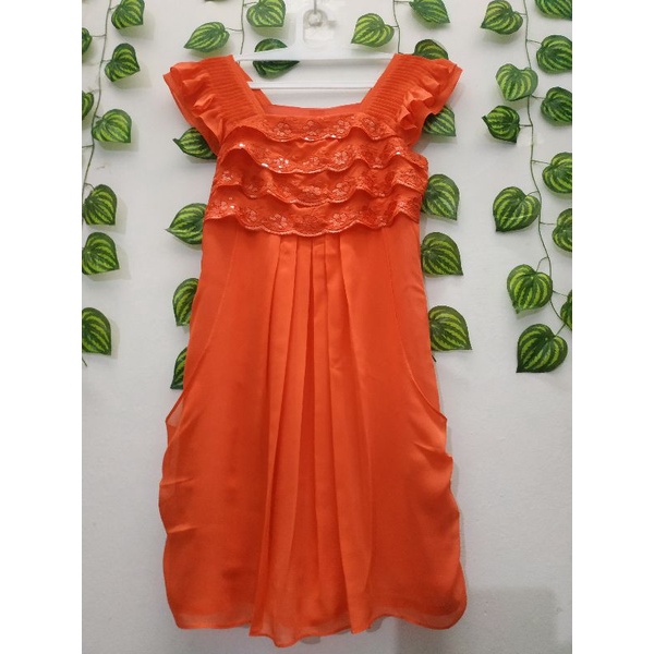 Dress Sifon orens lengan pendek