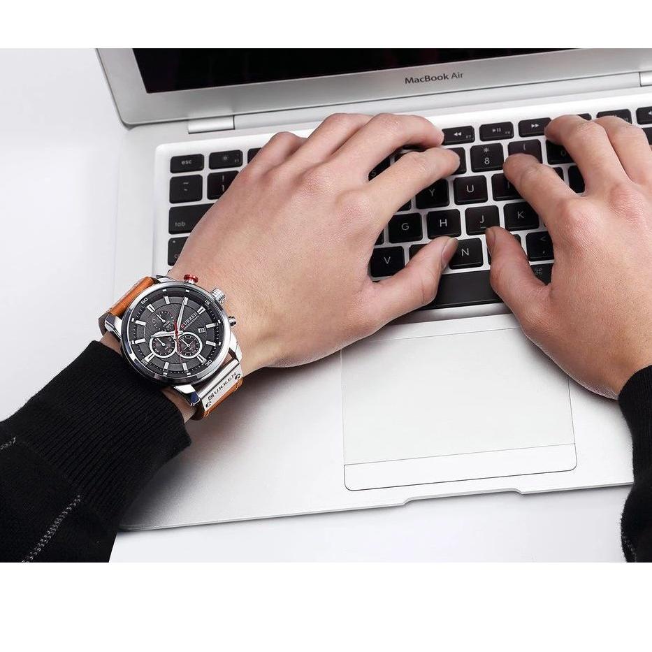 Terlaris.. CURREN 8291 Jam Tangan Pria Analog Tali Kulit Chronograph Aktif CURRENOS