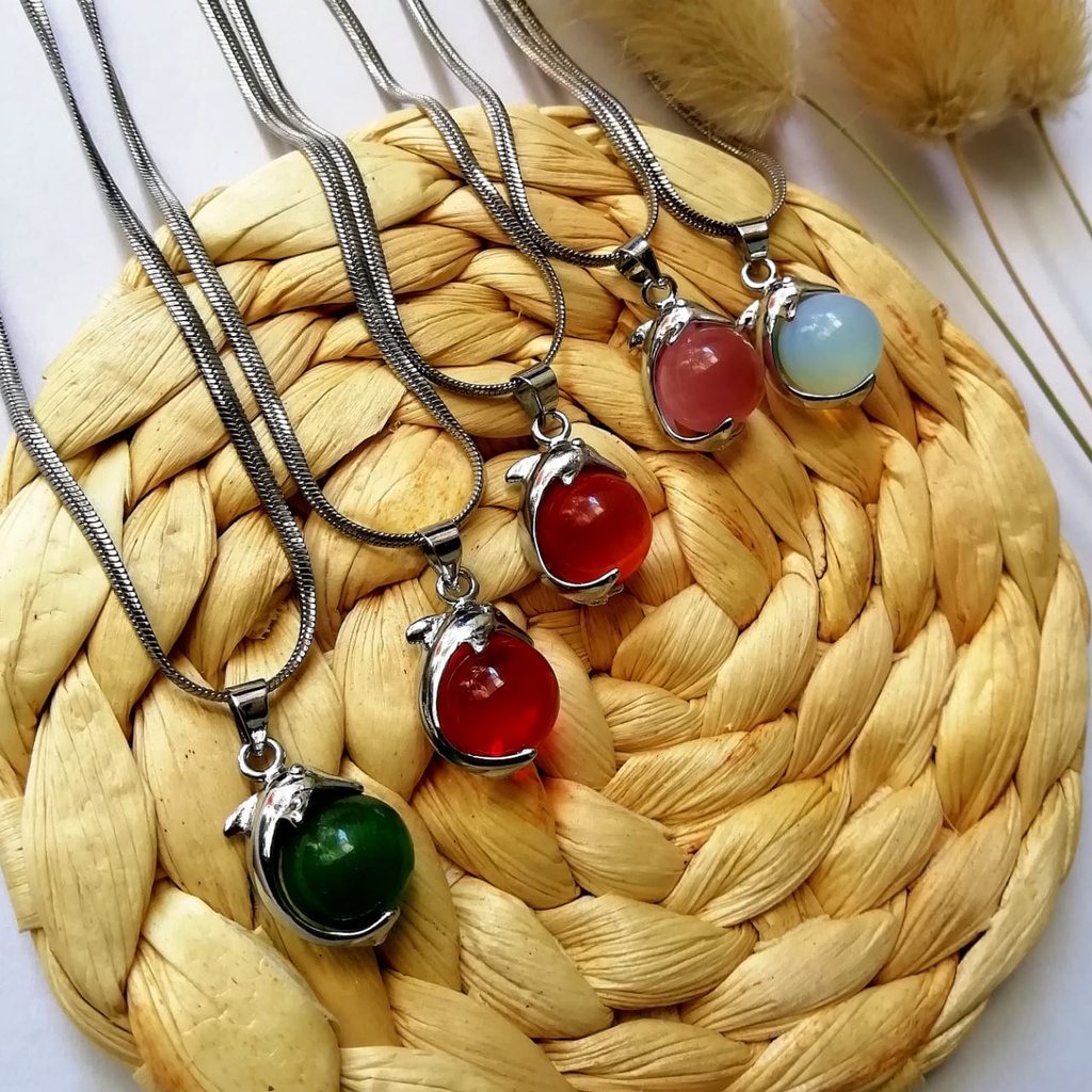 Kalung Titanium Bola Warna / Kalung Mata Kucing / Kalung Pria Wanita