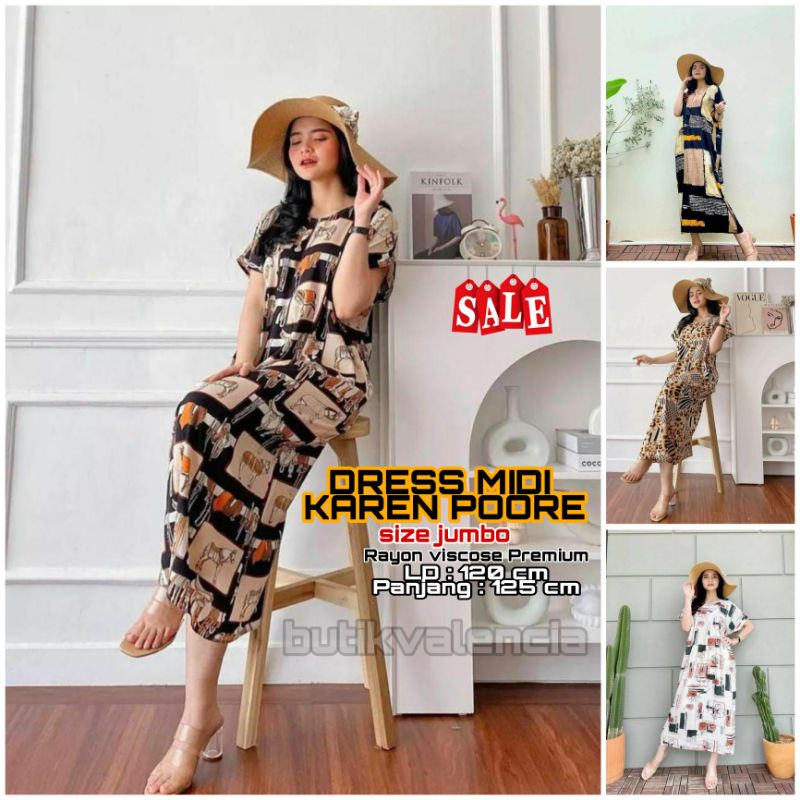 Dress Midi Karen Poore  - Dress JUMBO Rayon Viscose Premium Home Dress Import Busui Fashion Korean Style Maxi Dress Kekinian