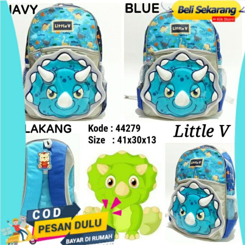 Tas ransel Anak cowok merek original/official Little V Buat PG / TK / SD. tas anak sekolah little v 