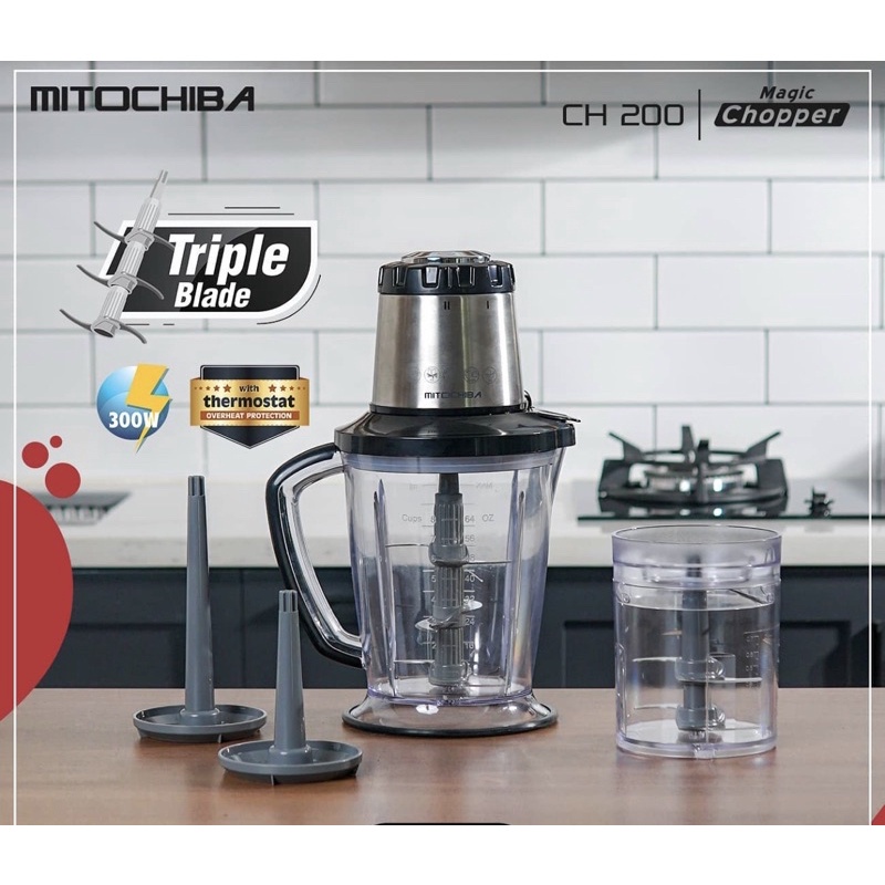 Mitochiba Chopper CH200 2 Liter | Food Magic Processor Mito CH 200 CH-200 | Pencacah Makanan Penggiling Daging Copper Coper